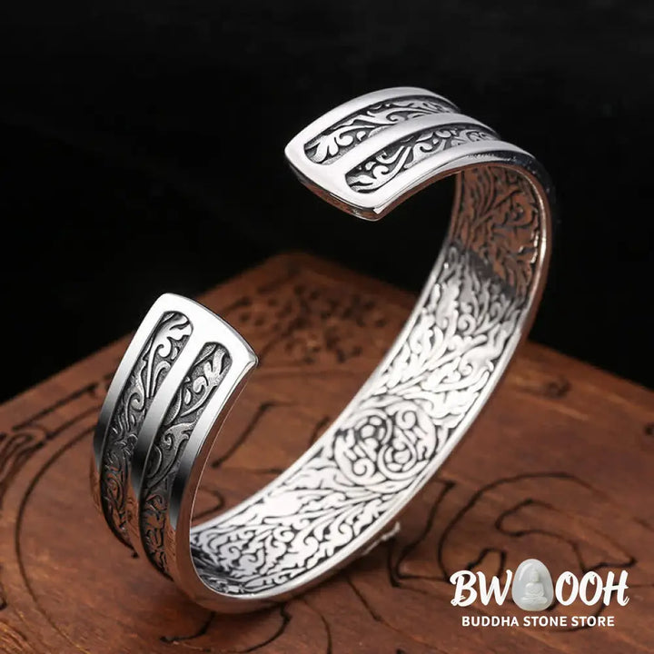 Buddha Stones 925 Sterling Silver Vajra Dorje Engraved Spiritual Power Bracelet Bangle - BWOOOH