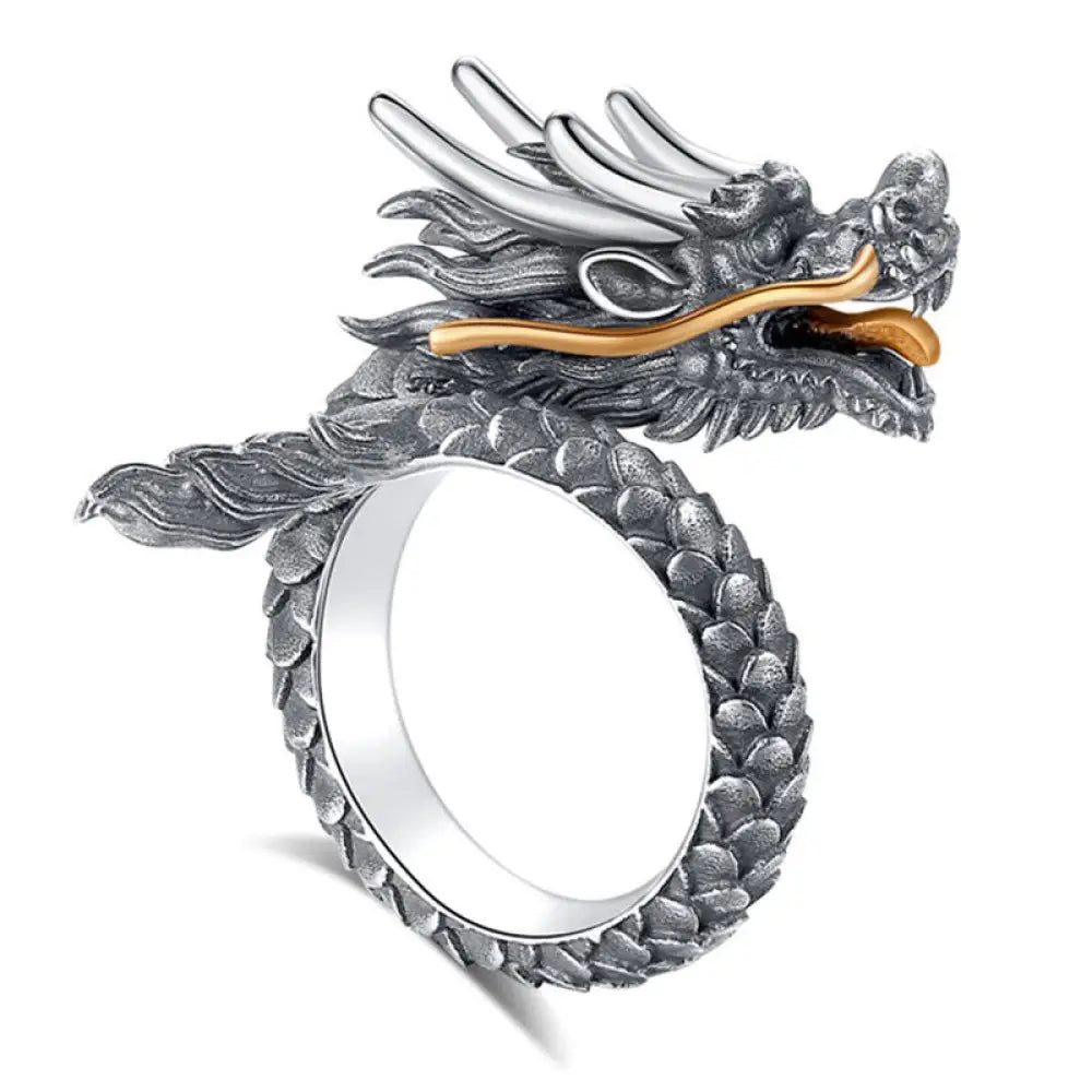 Buddha Stones 925 Sterling Silver Vintage Dragon Design Protection Strength Adjustable Ring (Extra 30% Off | USE CODE: