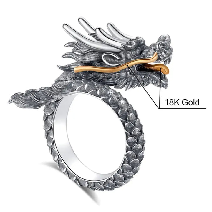 Buddha Stones 925 Sterling Silver Vintage Dragon Design Protection Strength Adjustable Ring (Extra 30% Off | USE CODE: