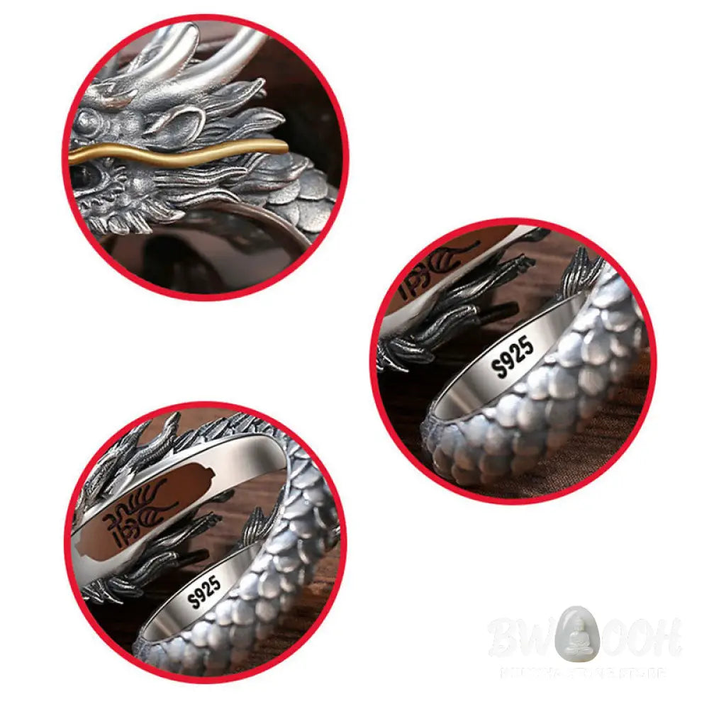 Buddha Stones 925 Sterling Silver Vintage Dragon Design Protection Strength Adjustable Ring (Extra 30% Off | USE CODE: