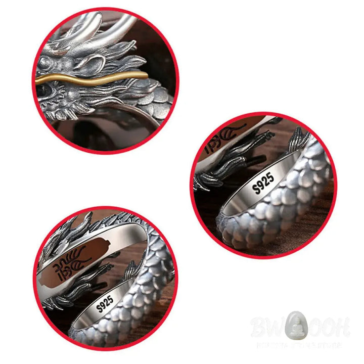 Buddha Stones 925 Sterling Silver Vintage Dragon Design Protection Strength Adjustable Ring (Extra 30% Off | USE CODE: