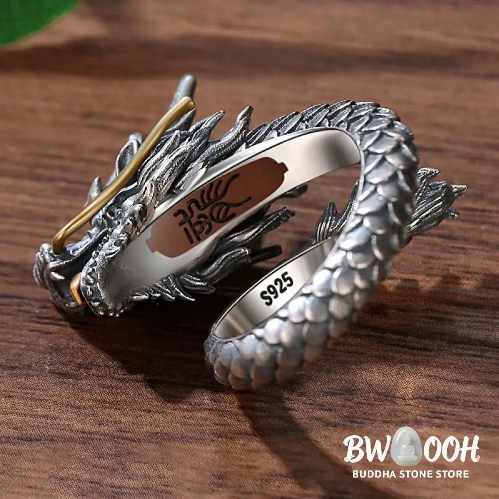 Buddha Stones 925 Sterling Silver Vintage Dragon Design Protection Strength Adjustable Ring (Extra 30% Off | USE CODE: