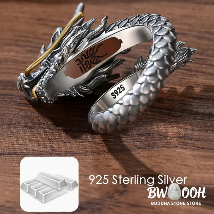 Buddha Stones 925 Sterling Silver Vintage Dragon Design Protection Strength Adjustable Ring (Extra 30% Off | USE CODE: