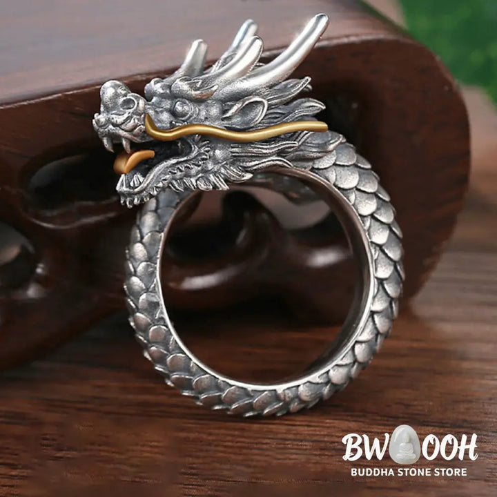 Buddha Stones 925 Sterling Silver Vintage Dragon Design Protection Strength Adjustable Ring (Extra 30% Off | USE CODE: