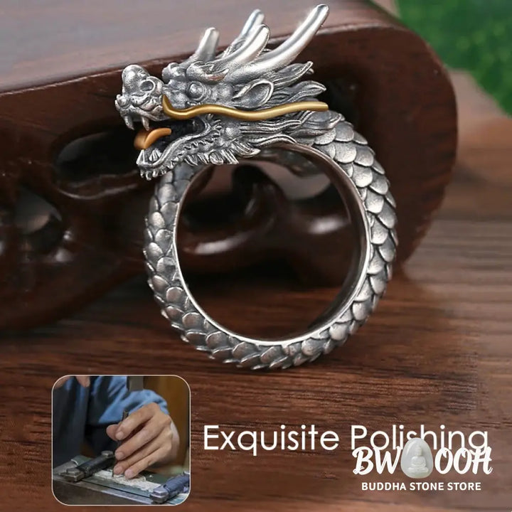 Buddha Stones 925 Sterling Silver Vintage Dragon Design Protection Strength Adjustable Ring (Extra 30% Off | USE CODE: