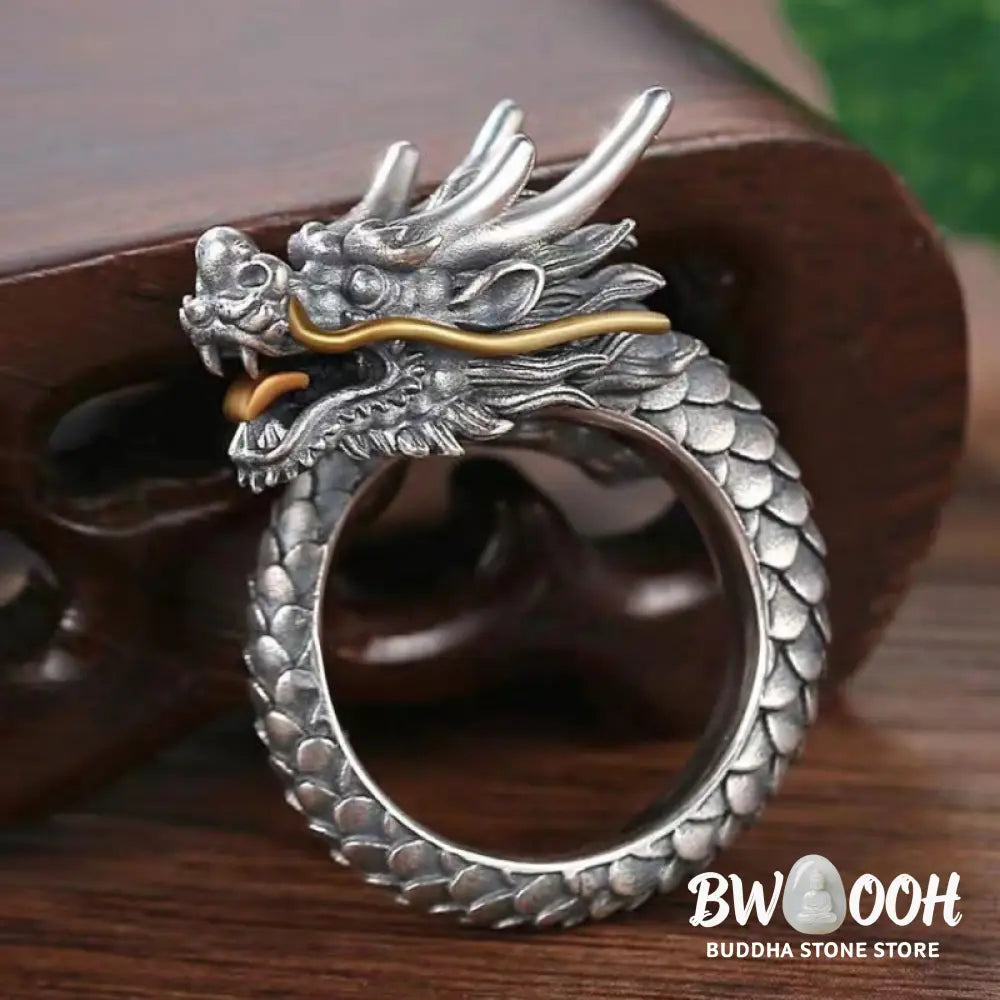 Buddha Stones 925 Sterling Silver Vintage Dragon Design Protection Strength Adjustable Ring (Extra 30% Off | USE CODE: