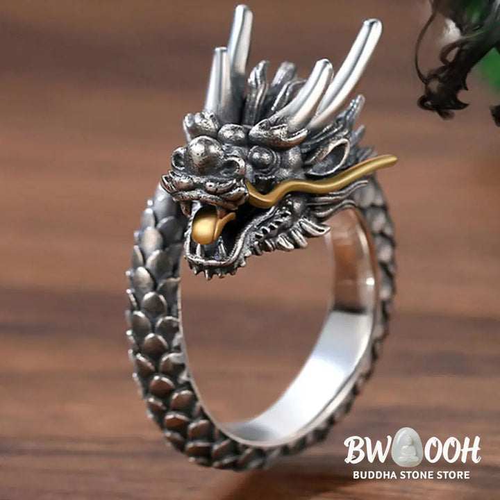 Buddha Stones 925 Sterling Silver Vintage Dragon Design Protection Strength Adjustable Ring (Extra 30% Off | USE CODE: