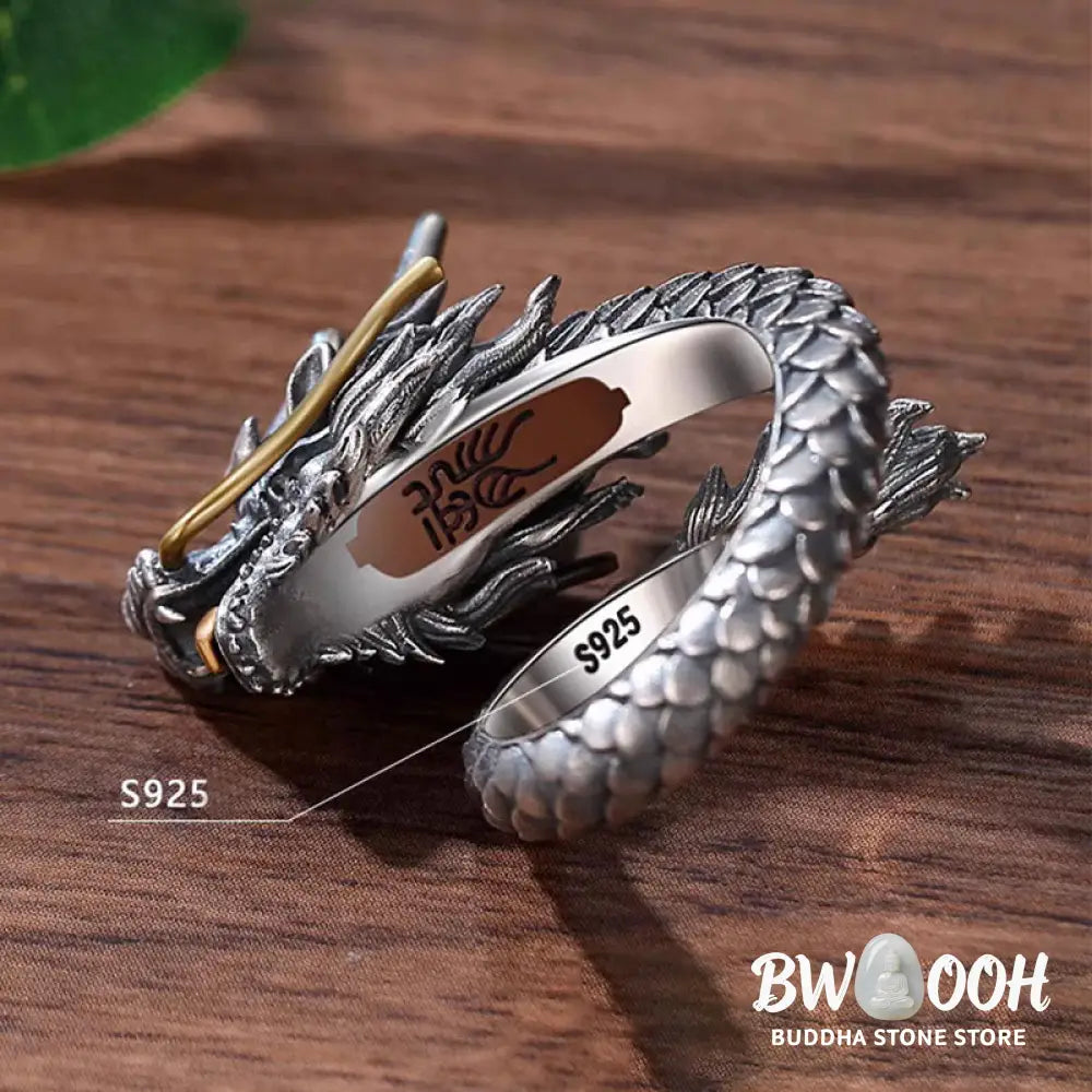 Buddha Stones 925 Sterling Silver Vintage Dragon Design Protection Strength Adjustable Ring (Extra 30% Off | USE CODE: