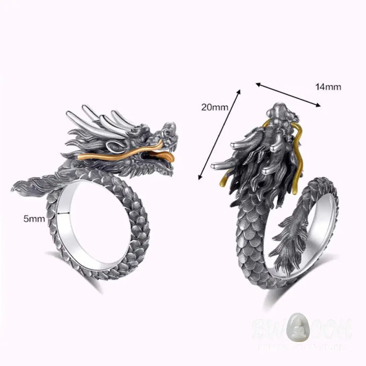 Buddha Stones 925 Sterling Silver Vintage Dragon Design Protection Strength Adjustable Ring (Extra 30% Off | USE CODE: