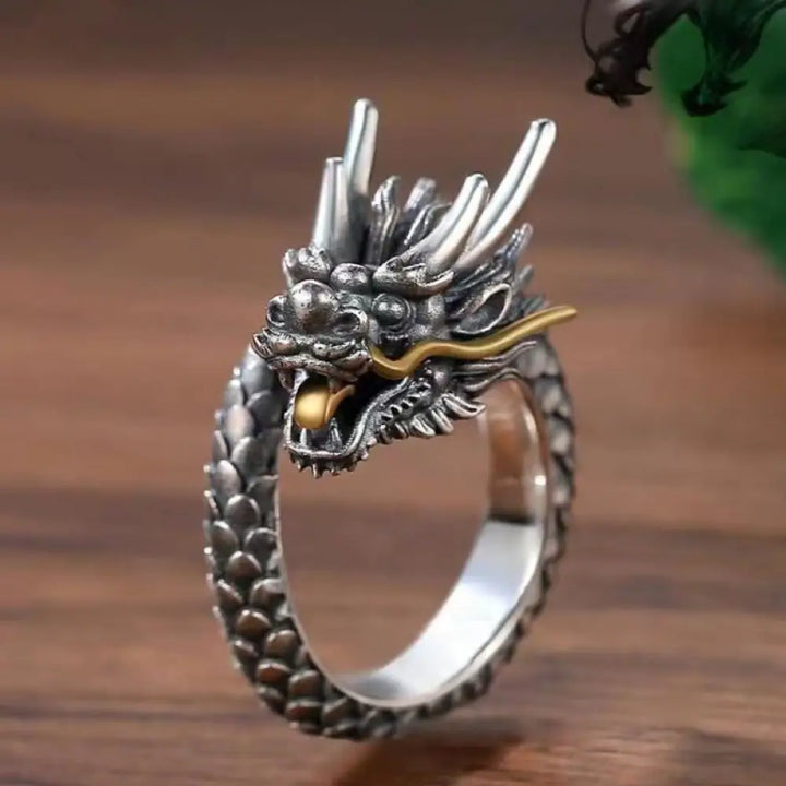 BWOOOH 925 Sterling Silver Vintage Dragon Design Protection Strength Adjustable Ring  (Extra 30% Off | USE CODE: FS30) — S...