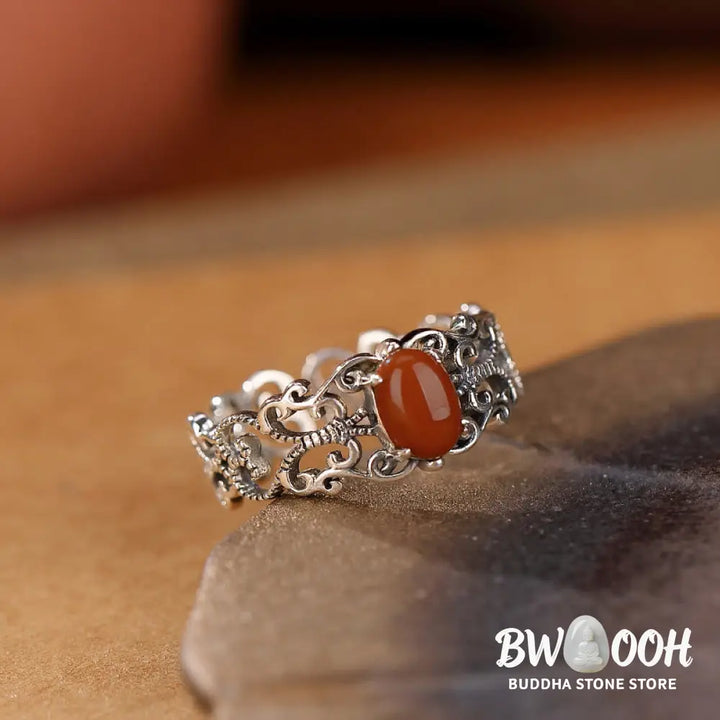Buddha Stones 925 Sterling Silver Vintage Red Agate Self-acceptance Calm Ring - BWOOOH - Red Agate(Confidence♥Calm)