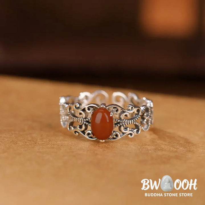 Buddha Stones 925 Sterling Silver Vintage Red Agate Self-acceptance Calm Ring - BWOOOH - Red Agate(Confidence♥Calm)