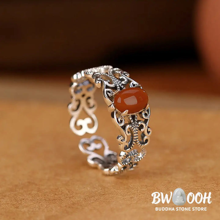 Buddha Stones 925 Sterling Silver Vintage Red Agate Self-acceptance Calm Ring - BWOOOH - Red Agate(Confidence♥Calm)