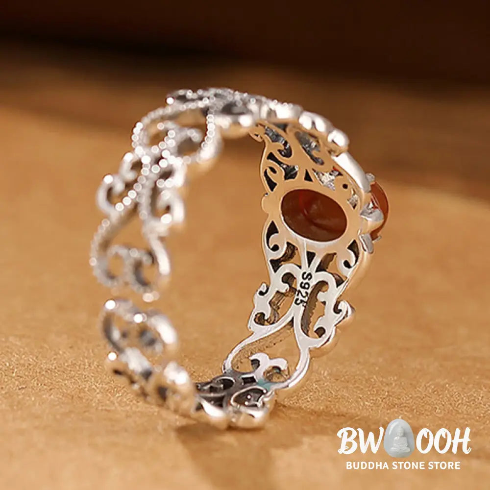 Buddha Stones 925 Sterling Silver Vintage Red Agate Self-acceptance Calm Ring - BWOOOH - Red Agate(Confidence♥Calm)