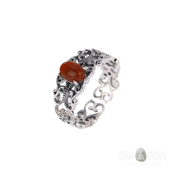 Buddha Stones 925 Sterling Silver Vintage Red Agate Self-acceptance Calm Ring - BWOOOH - Red Agate(Confidence♥Calm)