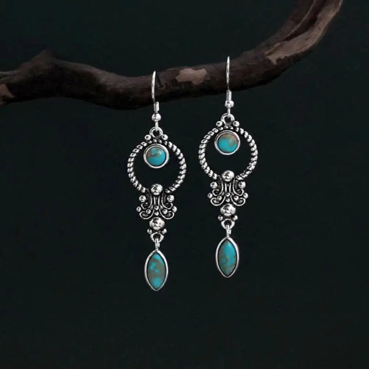 BWOOOH 925 Sterling Silver Vintage Turquoise Waterdrop Pattern Balance Drop Dangle Earrings — Sterling Silver crystal heal...