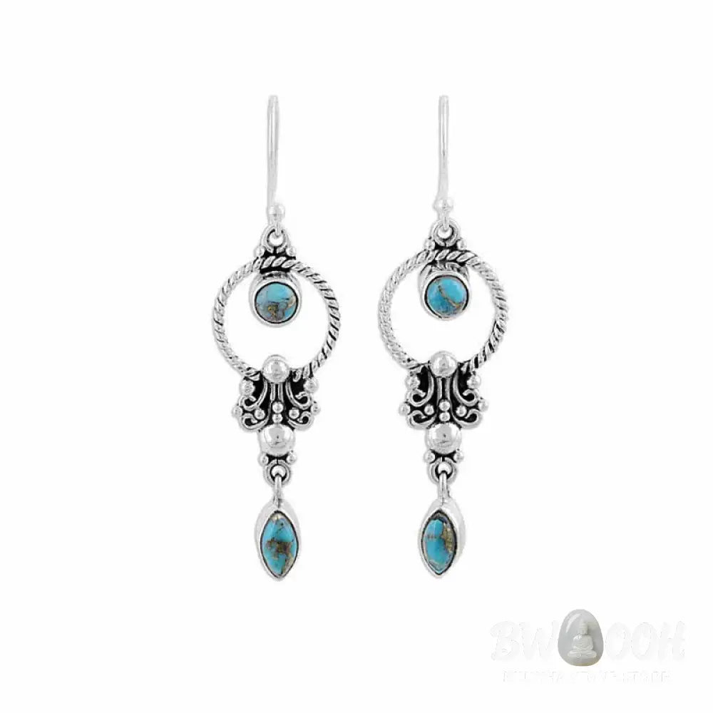 Buddha Stones 925 Sterling Silver Vintage Turquoise Waterdrop Pattern Balance Drop Dangle Earrings - Earrings