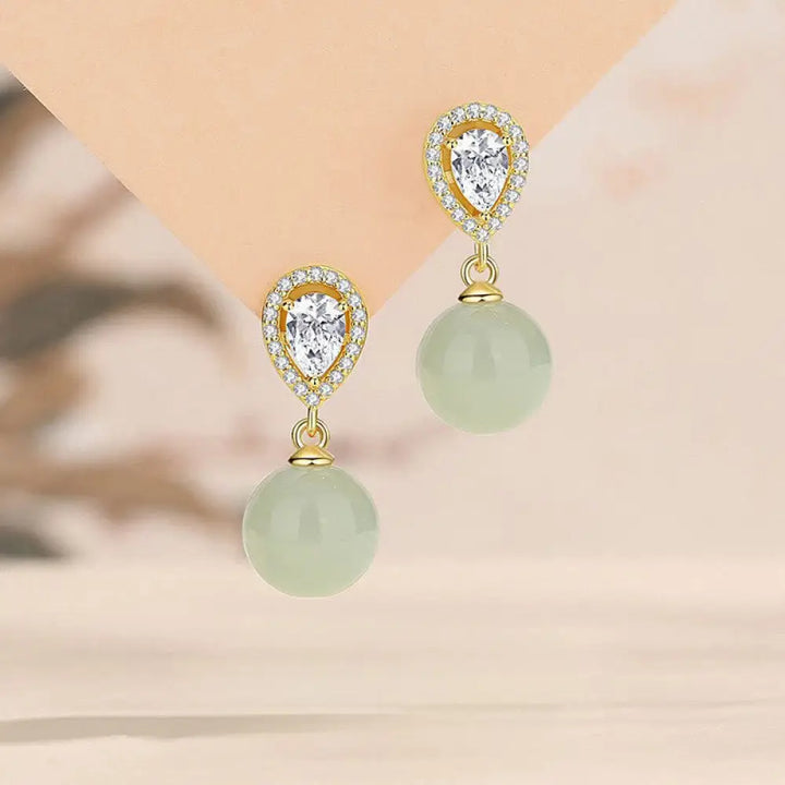 BWOOOH 925 Sterling Silver Waterdrop Design Hetian Jade Bead Prosperity Earrings — Sterling Silver jade bracelet for spiri...