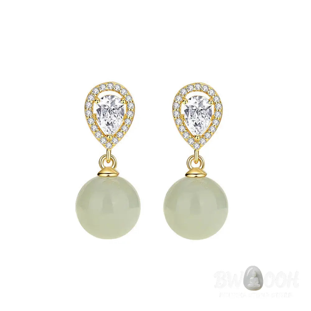 Buddha Stones 925 Sterling Silver Waterdrop Design Hetian Jade Bead Prosperity Earrings - Hetian Jade 925 Sterling
