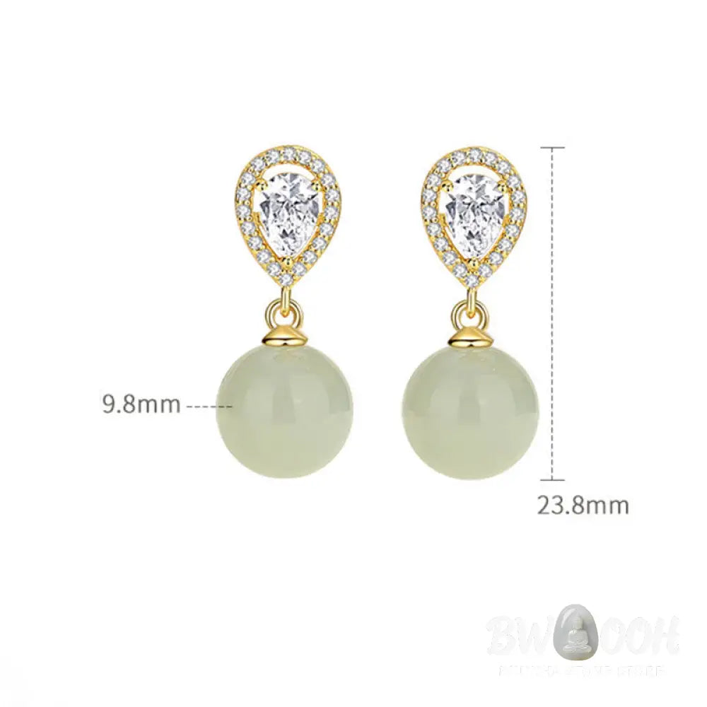 Buddha Stones 925 Sterling Silver Waterdrop Design Hetian Jade Bead Prosperity Earrings - Hetian Jade 925 Sterling