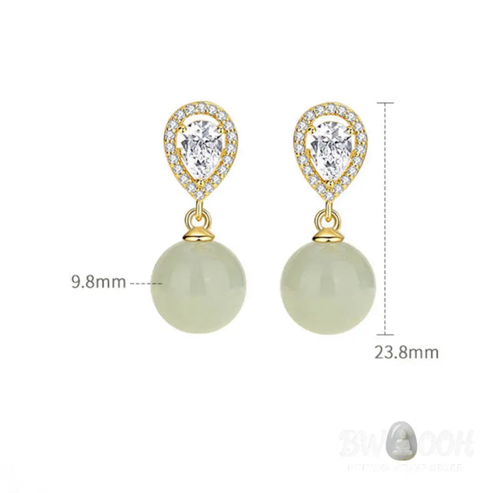 Buddha Stones 925 Sterling Silver Waterdrop Design Hetian Jade Bead Prosperity Earrings - Hetian Jade 925 Sterling