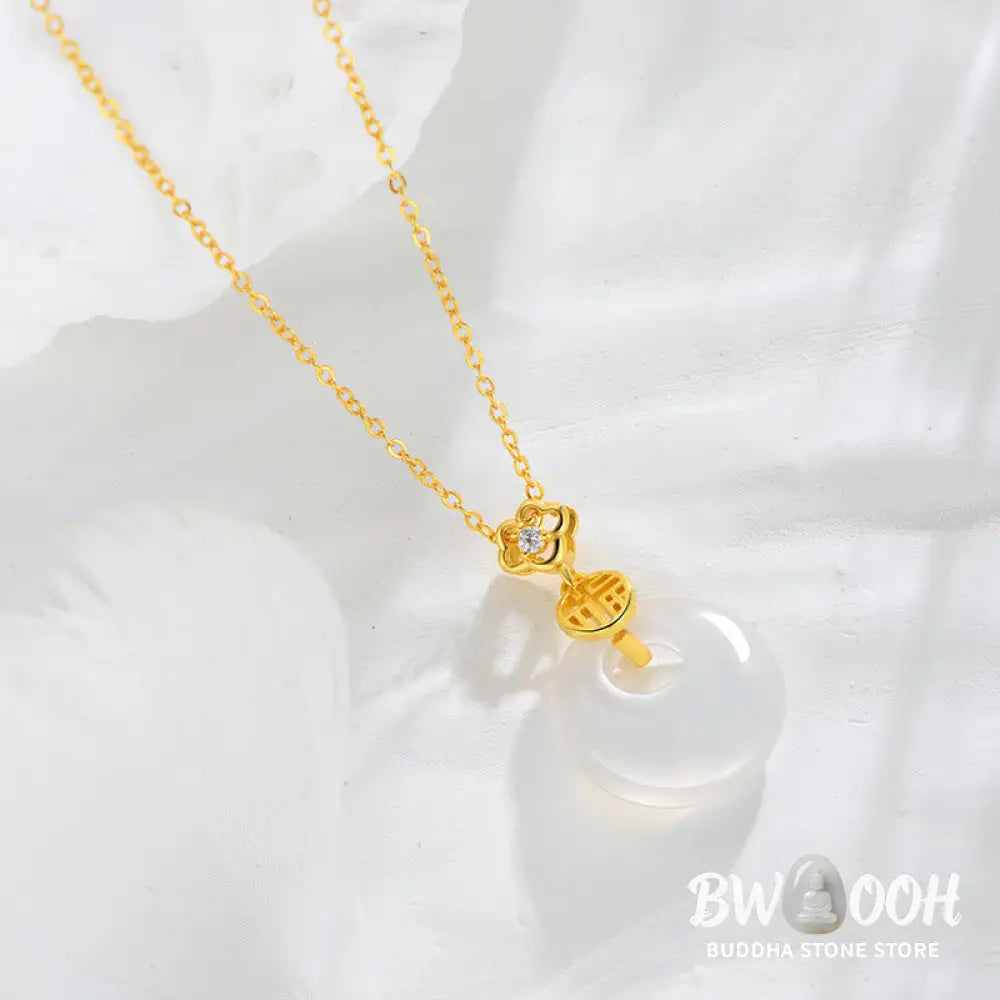 Buddha Stones 925 Sterling Silver White Agate Fu Character Happiness Luck Necklace Pendant - BWOOOH - Necklaces &amp;
