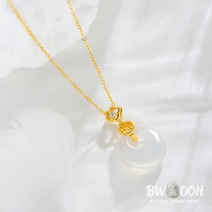 Buddha Stones 925 Sterling Silver White Agate Fu Character Happiness Luck Necklace Pendant - BWOOOH - Necklaces &amp;