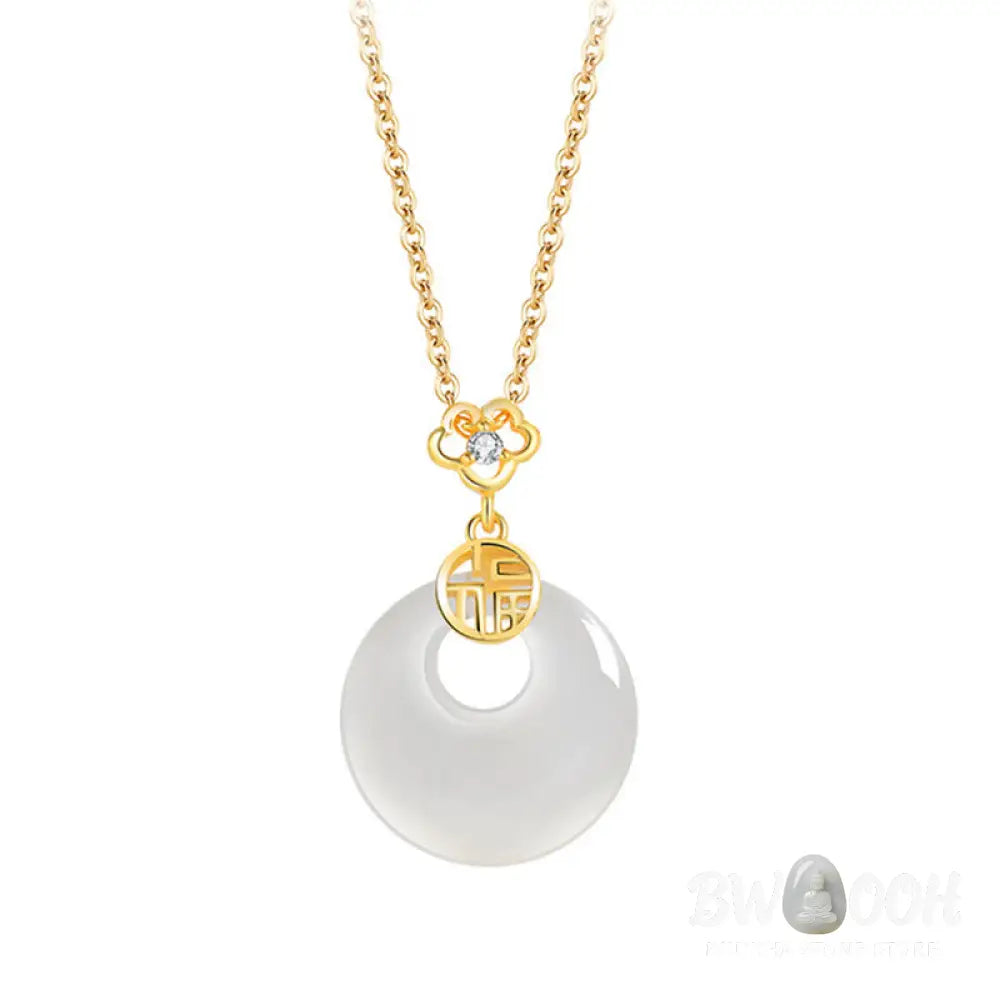 Buddha Stones 925 Sterling Silver White Agate Fu Character Happiness Luck Necklace Pendant - BWOOOH - Necklaces &amp;