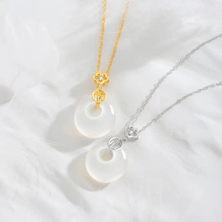BWOOOH 925 sterling silver Hetian white jade Fu character happiness luck necklace pendant