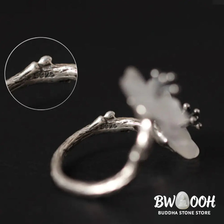 Buddha Stones 925 Sterling Silver White Crystal Double Plum Blossom Flower Adjustable Protection Ring - Ring