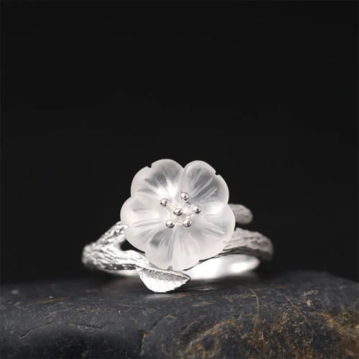 BWOOOH 925 Sterling Silver White Crystal Skeleton Flower Adjustable Healing Ring — Sterling Silver crystal healing bracele...