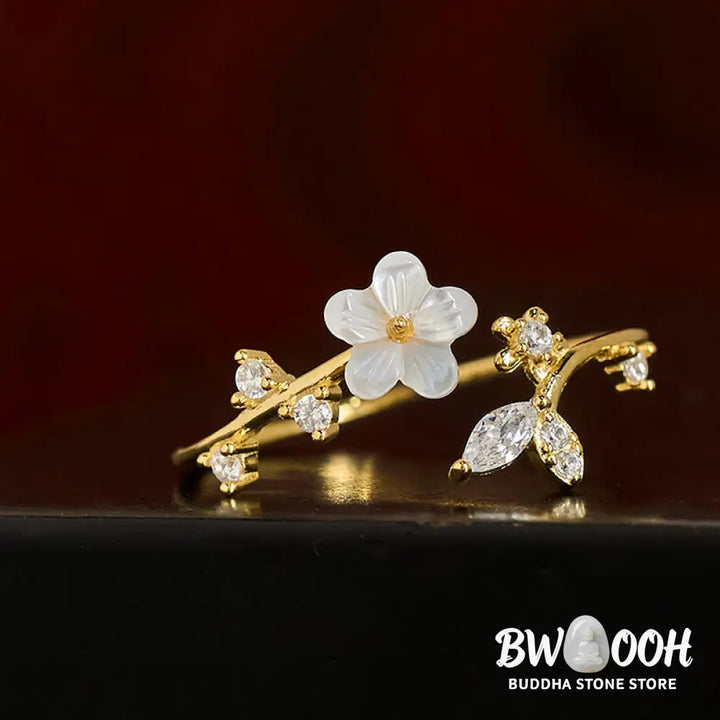 Buddha Stones 925 Sterling Silver White Flower Design Adjustable Blessing Ring - Ring