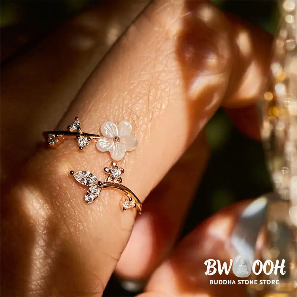 Buddha Stones 925 Sterling Silver White Flower Design Adjustable Blessing Ring - Ring