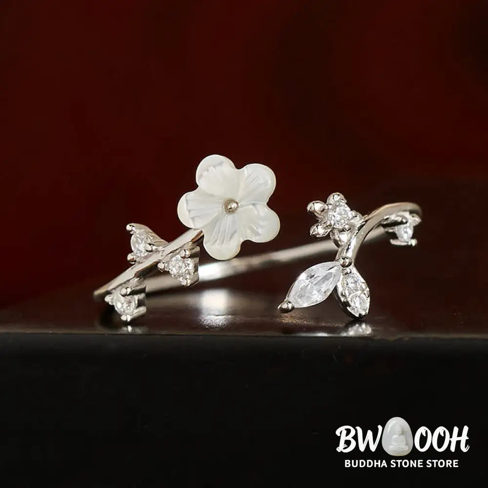 Buddha Stones 925 Sterling Silver White Flower Design Adjustable Blessing Ring - Ring
