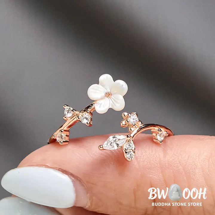 Buddha Stones 925 Sterling Silver White Flower Design Adjustable Blessing Ring - Ring