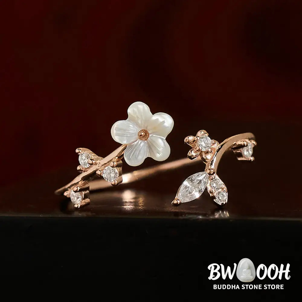 Buddha Stones 925 Sterling Silver White Flower Design Adjustable Blessing Ring - Ring