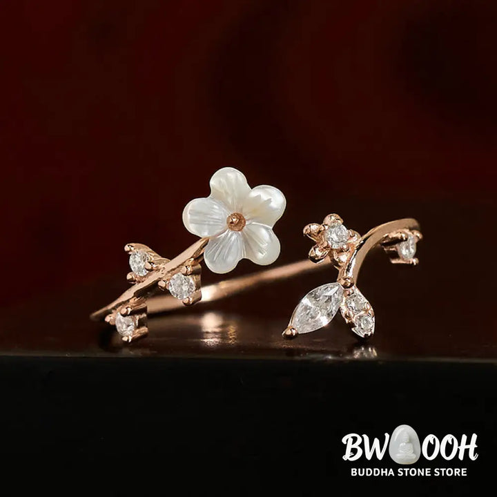 Buddha Stones 925 Sterling Silver White Flower Design Adjustable Blessing Ring - Ring