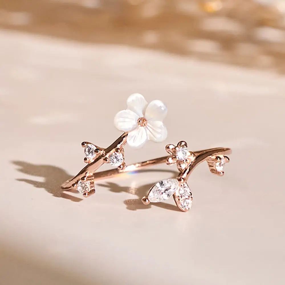 BWOOOH 925 Sterling Silver White Flower Design Adjustable Blessing Ring — Sterling Silver crystal healing bracelet for spi...