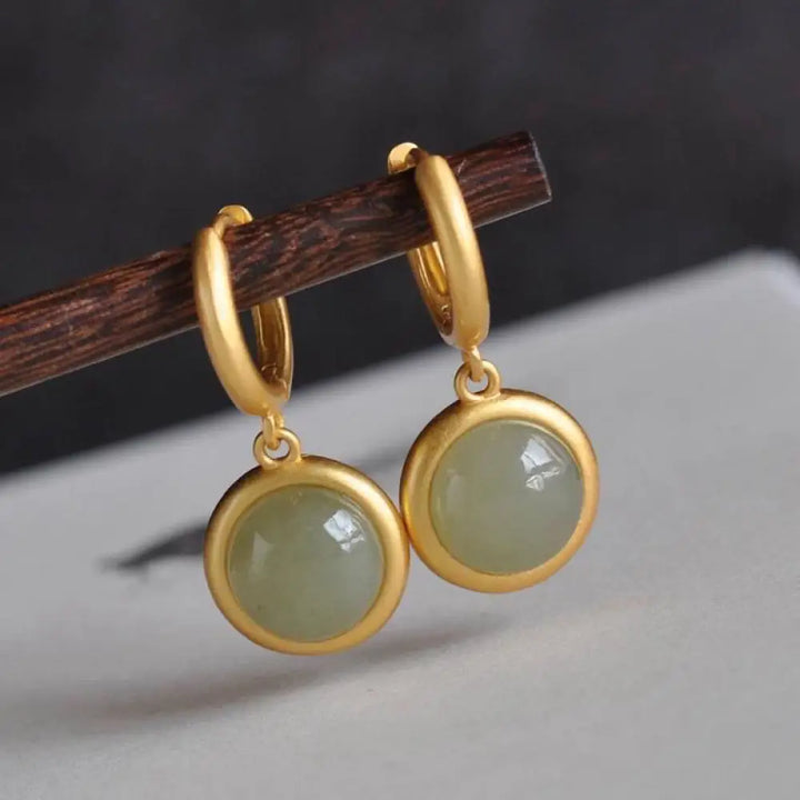 Buddha Stones 925 Sterling Silver White Jade Agate Prosperity Earrings - Jade(925 Sterling Silver Posts) - Earrings