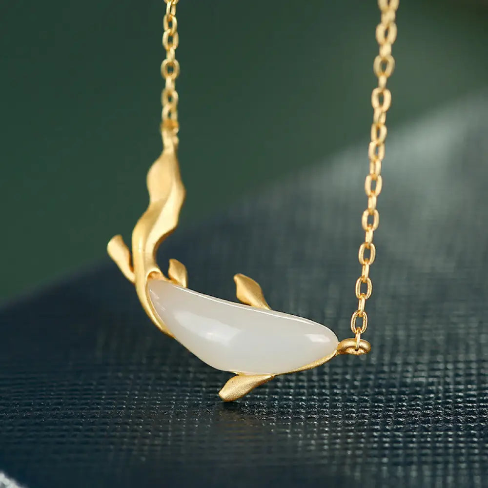 BWOOOH 925 Sterling Silver White Jade Dolphin Luck Necklace Pendant - sterling silver necklace