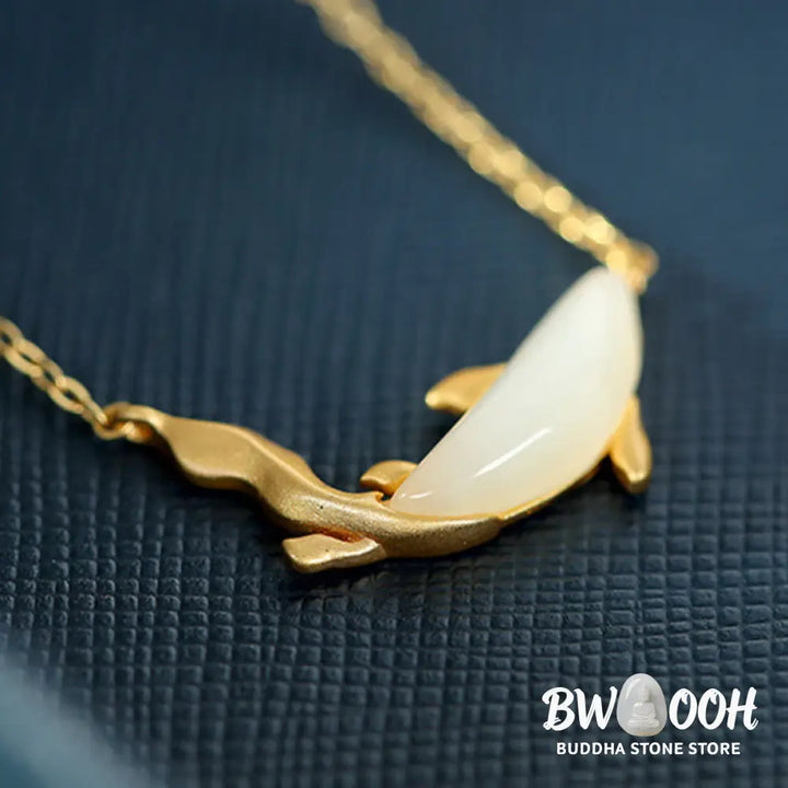 Buddha Stones 925 Sterling Silver White Jade Dolphin Luck Necklace Pendant - BWOOOH - Necklaces &amp; Pendants