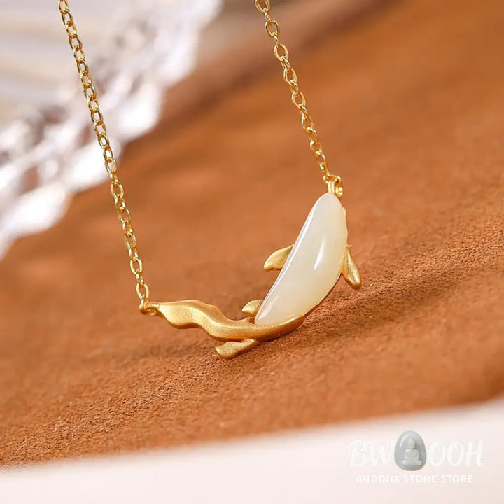 Buddha Stones 925 Sterling Silver White Jade Dolphin Luck Necklace Pendant - BWOOOH - Necklaces &amp; Pendants