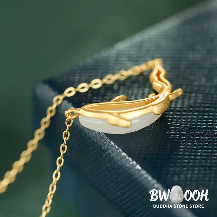 Buddha Stones 925 Sterling Silver White Jade Dolphin Luck Necklace Pendant - BWOOOH - Necklaces &amp; Pendants