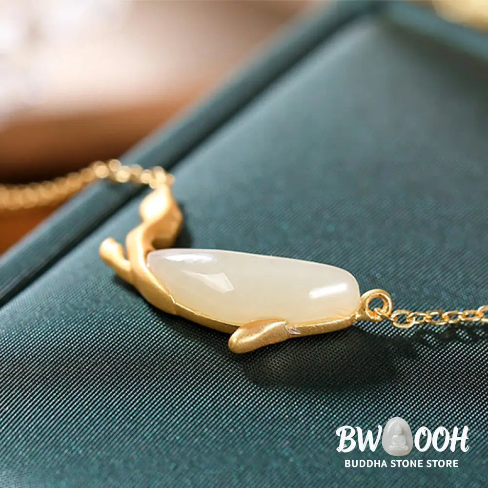 Buddha Stones 925 Sterling Silver White Jade Dolphin Luck Necklace Pendant - BWOOOH - Necklaces &amp; Pendants