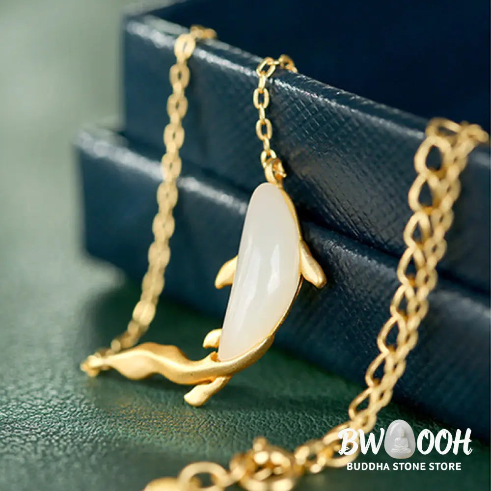 Buddha Stones 925 Sterling Silver White Jade Dolphin Luck Necklace Pendant - BWOOOH - Necklaces &amp; Pendants