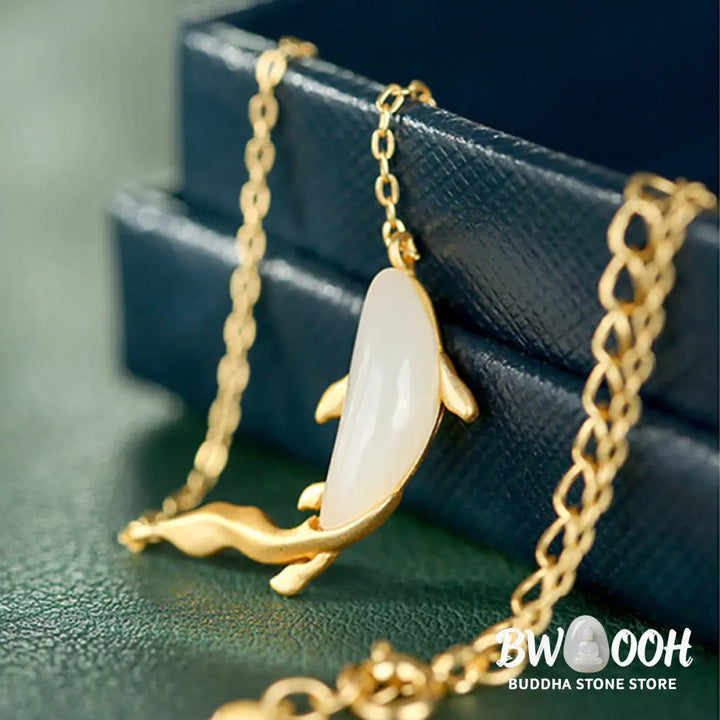 Buddha Stones 925 Sterling Silver White Jade Dolphin Luck Necklace Pendant - BWOOOH - Necklaces &amp; Pendants