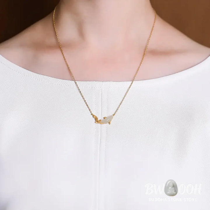 Buddha Stones 925 Sterling Silver White Jade Dolphin Luck Necklace Pendant - BWOOOH - Necklaces &amp; Pendants