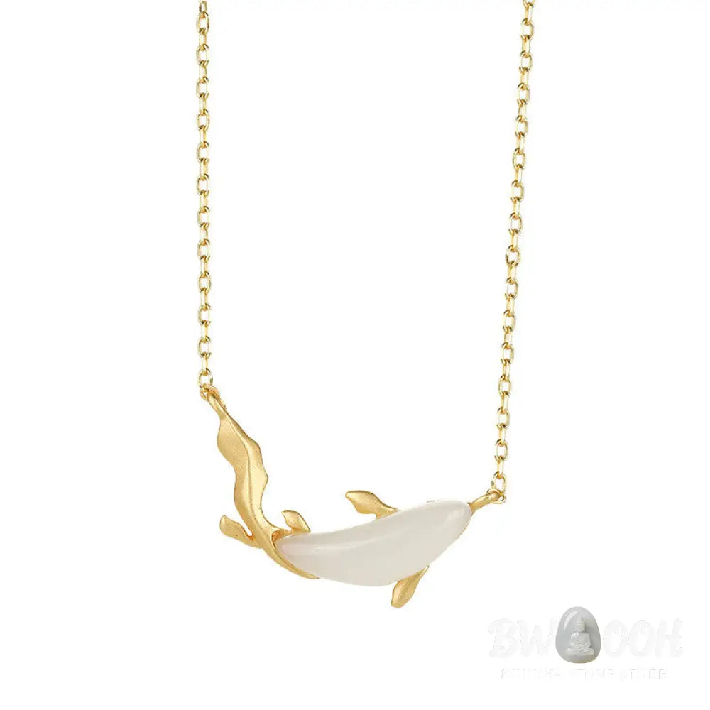 Buddha Stones 925 Sterling Silver White Jade Dolphin Luck Necklace Pendant - BWOOOH - Necklaces &amp; Pendants