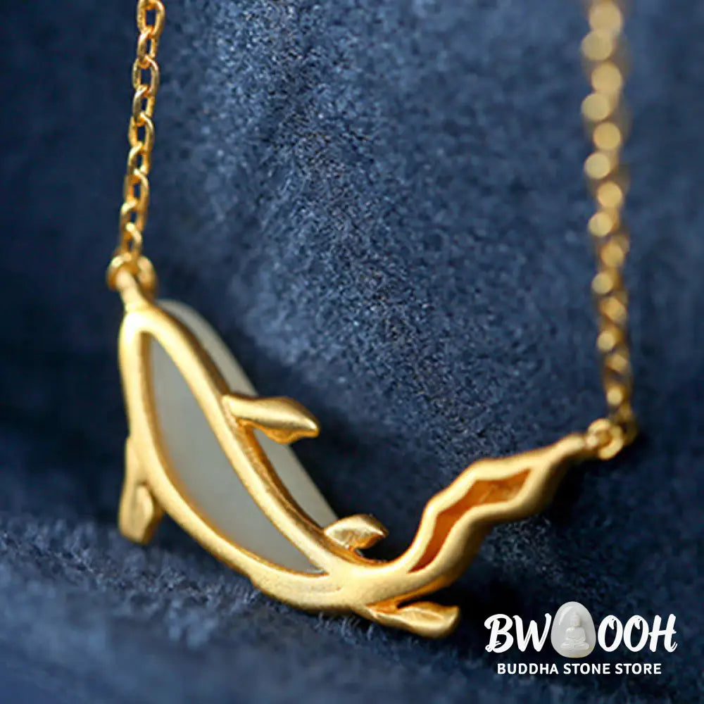 Buddha Stones 925 Sterling Silver White Jade Dolphin Luck Necklace Pendant - BWOOOH - Necklaces &amp; Pendants