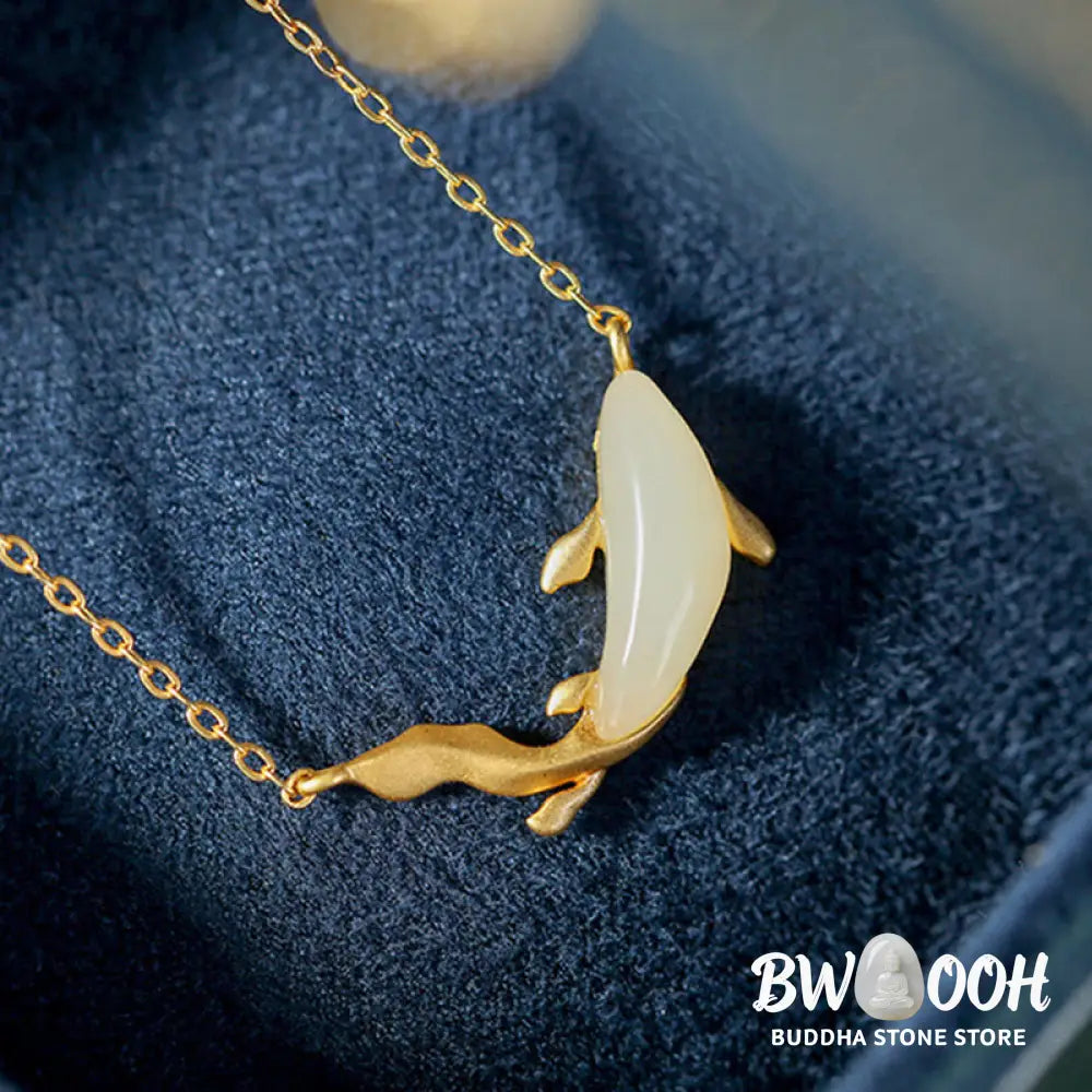 Buddha Stones 925 Sterling Silver White Jade Dolphin Luck Necklace Pendant - BWOOOH - Necklaces &amp; Pendants